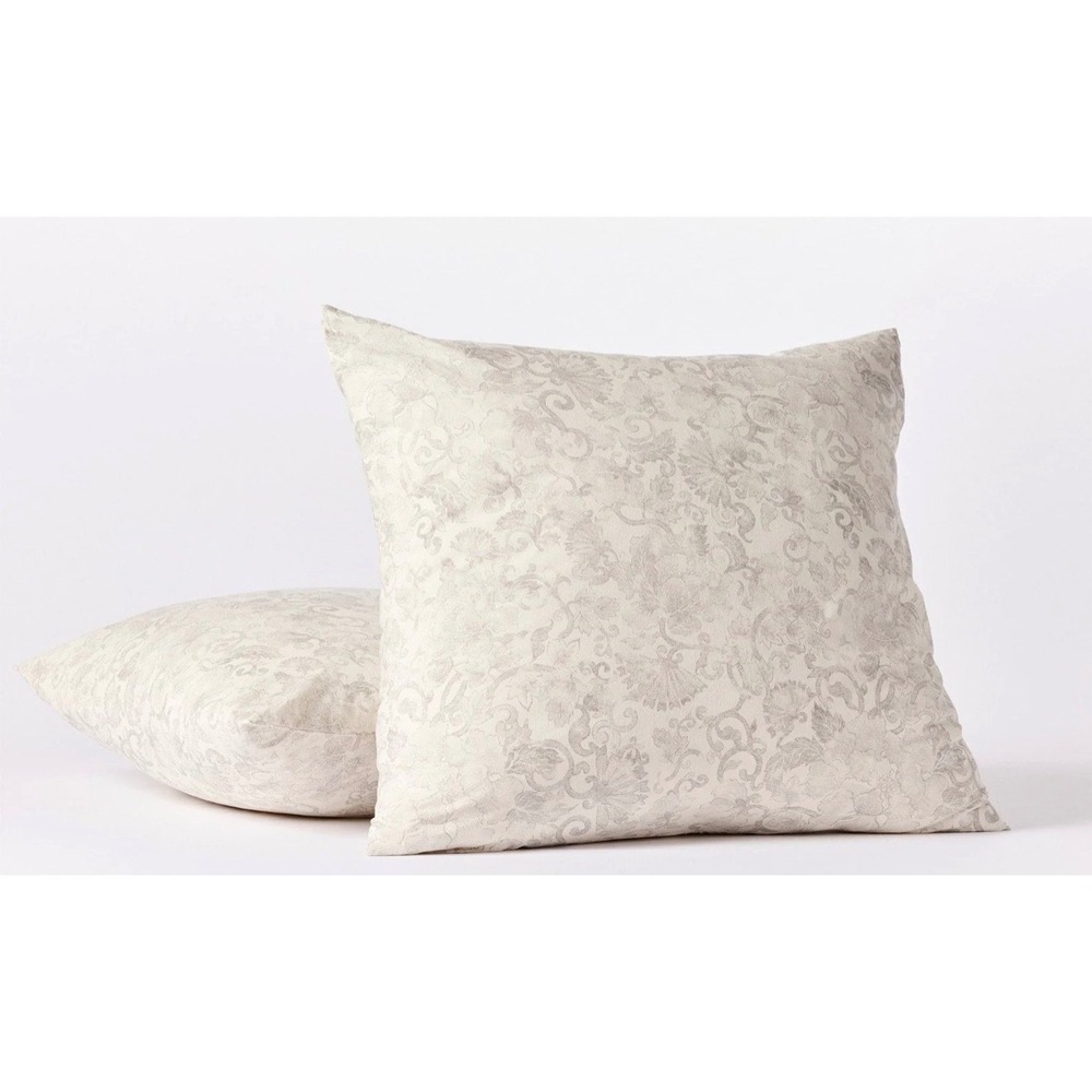 Coyuchi Solana Organic Cotton Print Euro Sham Neutral Botanical Scroll Portugal